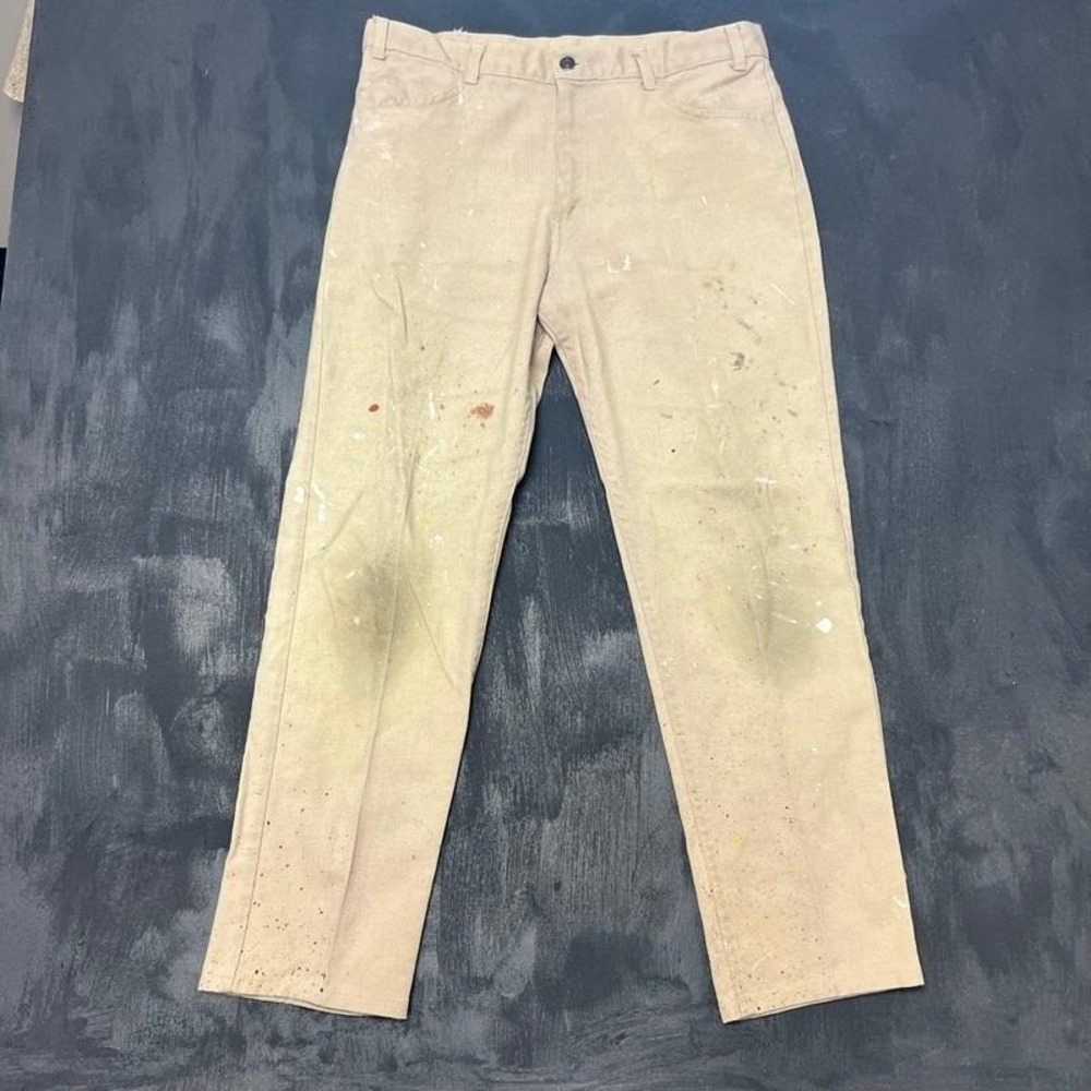 Vintage Levi's Sta Prest Pants Mens 34x30 Beige 1970s BIG E Distressed Paint